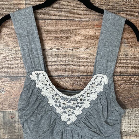 Boston Proper Tank Top Embroidered Crochet Rhinestones Gray Size XS Small - Picture 2 of 8